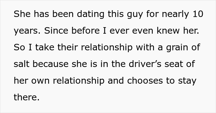 Text excerpt discussing a long-term relationship and mention of a bride’s obsession with control affecting friendships before the wedding.