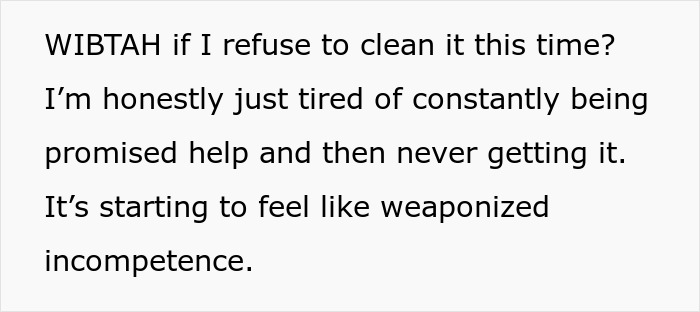 Text message expressing frustration over being burdened with household chores and feeling unsupported, highlighting chores and work conflict. Text message expressing frustration over being burdened with household chores and feeling unsupported, highlighting chores and work conflict.