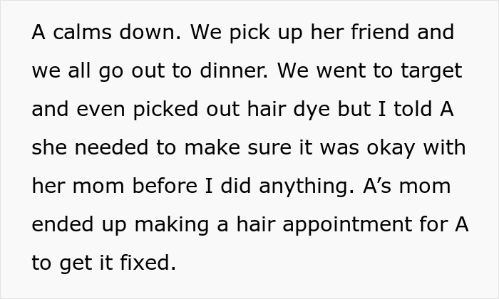 Girl calms down after best friend fight mom intervenes, they go out to dinner and plan a hair appointment together.