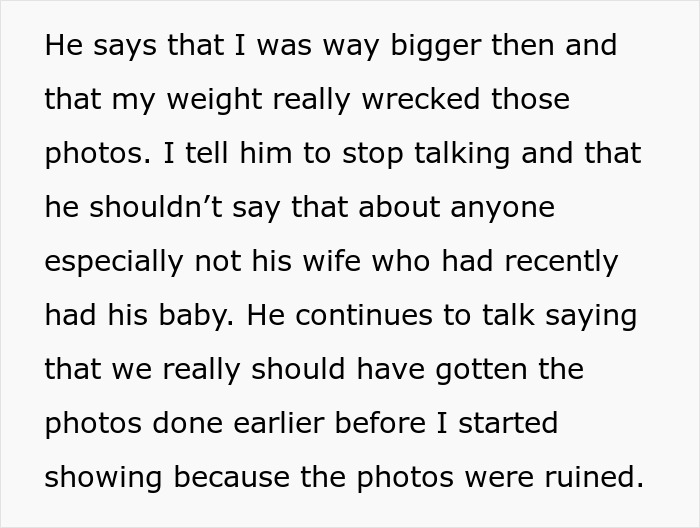Text excerpt showing a wife describing how her husband&rsquo;s comments on wedding photos and mental health pushed her to the edge.