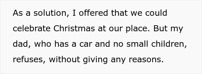 Text excerpt about a man refusing Christmas plans, showing self-absorbed behavior during a family crisis.