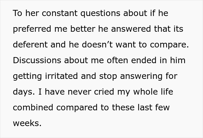 Text excerpt describing a woman&rsquo;s emotional turmoil after accidentally uncovering husband&rsquo;s affair, highlighting life changes.