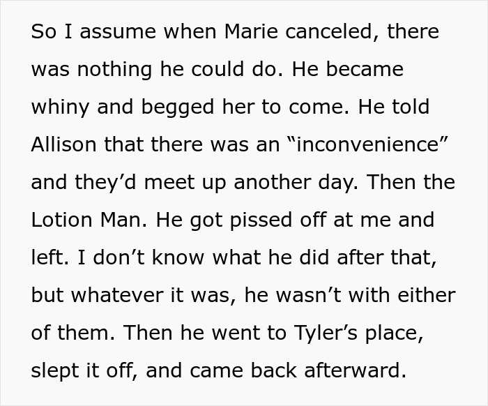 Text excerpt describing a woman’s innocent goofy joke revealing her husband as a horrible, cheating jerk in a personal story.