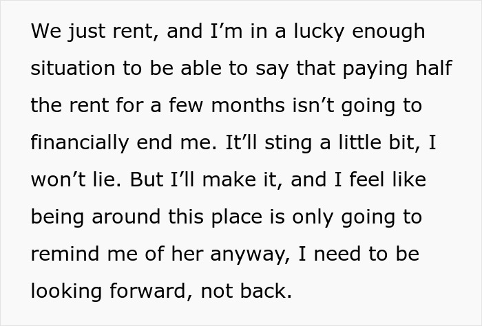 Text excerpt from a woman explaining financial struggles while addressing past relationship challenges with honesty and moving forward.