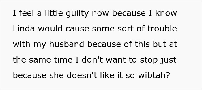 Text on a white background expressing guilt about refusing to stop making school lunches despite causing trouble with husband.