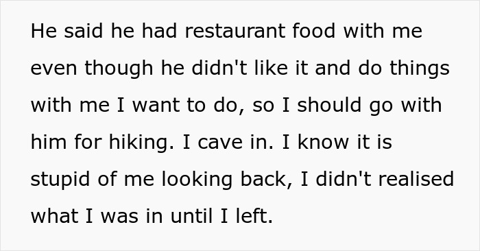 Trecho de texto sobre um homem abandonando a parceira durante atividades ao ar livre, destacando desafios de relacionamento em caminhadas.