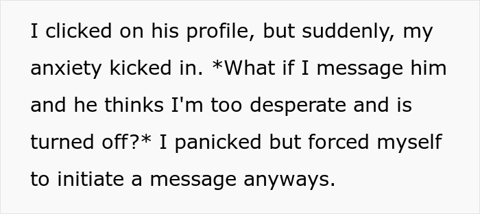 Text excerpt showing anxiety before messaging on a dating app during a first date abroad experience.