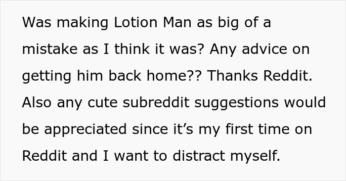 Text post asking for advice on getting a cheating jerk husband back home and seeking cute subreddit suggestions.