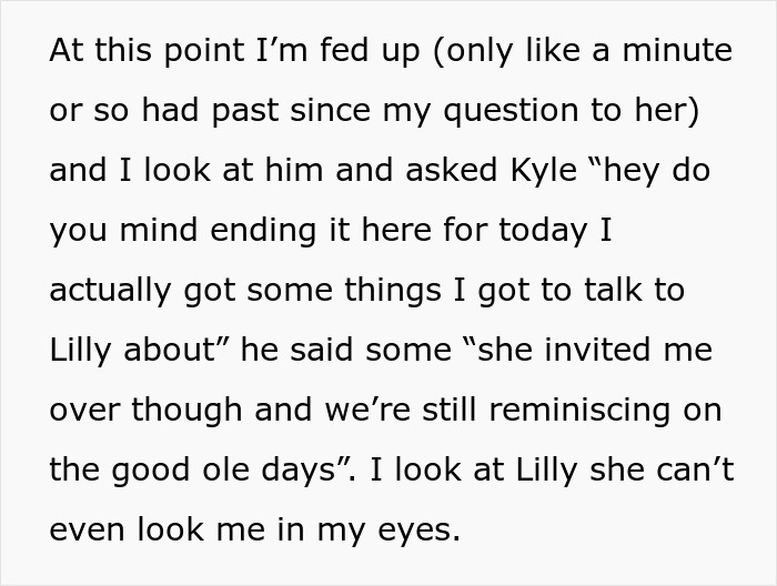 Text excerpt showing a boyfriend upset after letting girlfriend use his apartment to catch up with an old friend who is her ex.