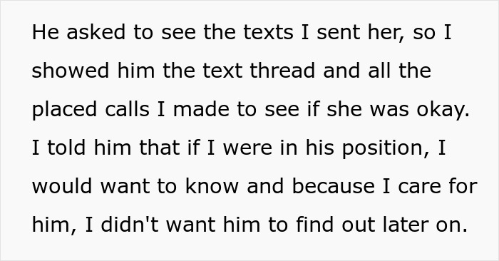 Screenshot of a text message revealing efforts to hide a one night stand from boyfriend and a friend’s threat to expose her secret.