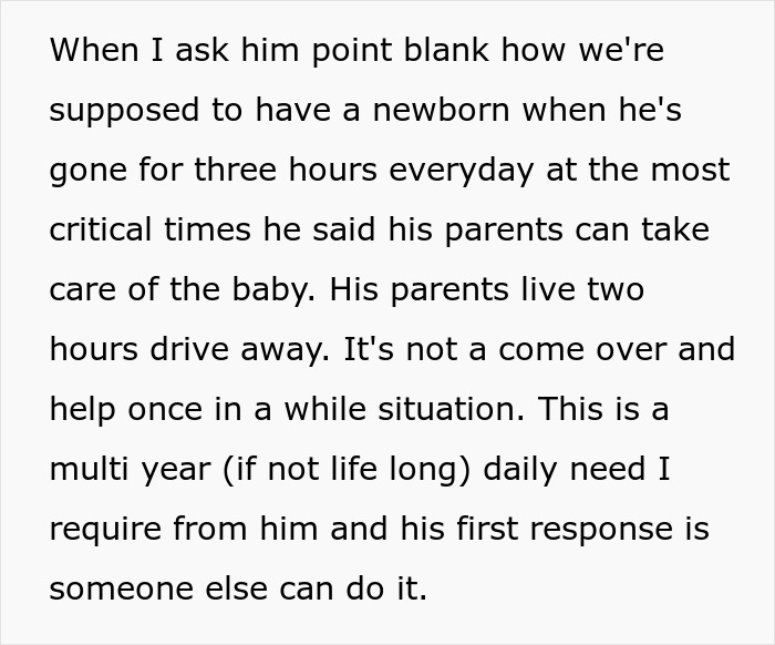Alt text: Frustrated wife confronts husband using bathroom habit as excuse to avoid parenting duties and baby care.