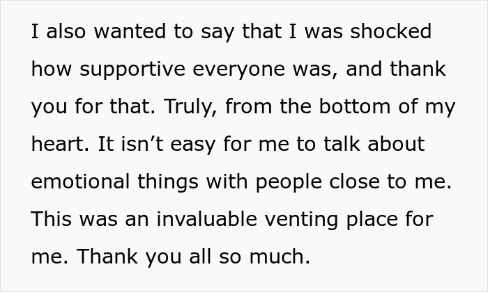 Text excerpt showing a woman expressing gratitude for support while discussing emotional challenges and venting about relationship issues.