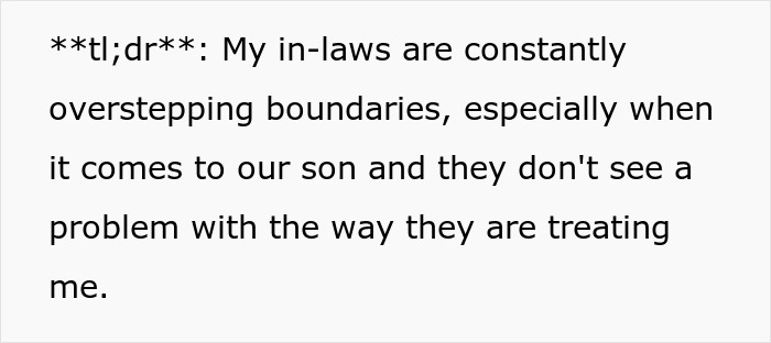 Text post about new mom experiencing anxiety due to in-laws overstepping boundaries involving their son.