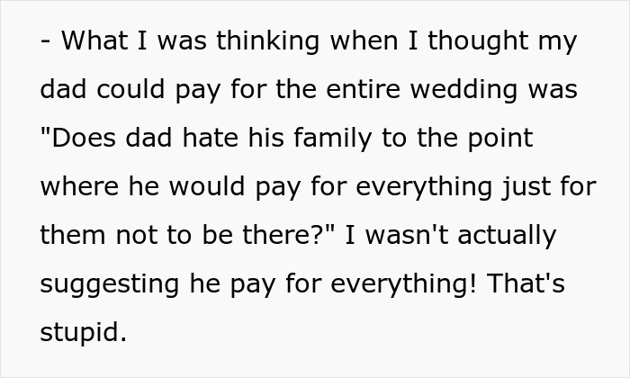 Text excerpt about bride horrified after uncovering why dad cut off his family and regrets inviting them to the wedding.