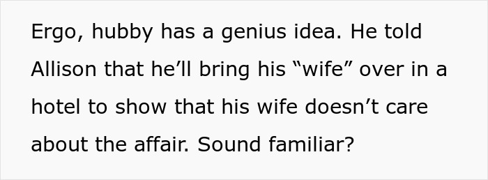 Text on a white background describing a woman’s innocent goofy joke revealing her husband is a horrible cheating jerk.