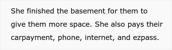 Text discussing a grandma financially supporting family expenses while wife stays at home as a SAHM.