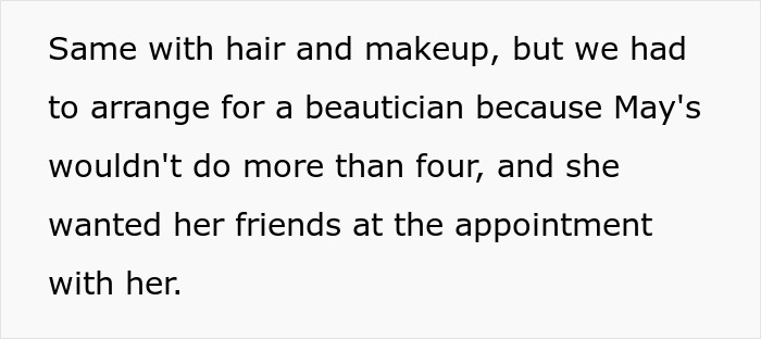Text discussing arranging a beautician and hair and makeup for a wedding, related to bride furious sister worked out. Text discussing arranging a beautician and hair and makeup for a wedding, related to bride furious sister worked out.