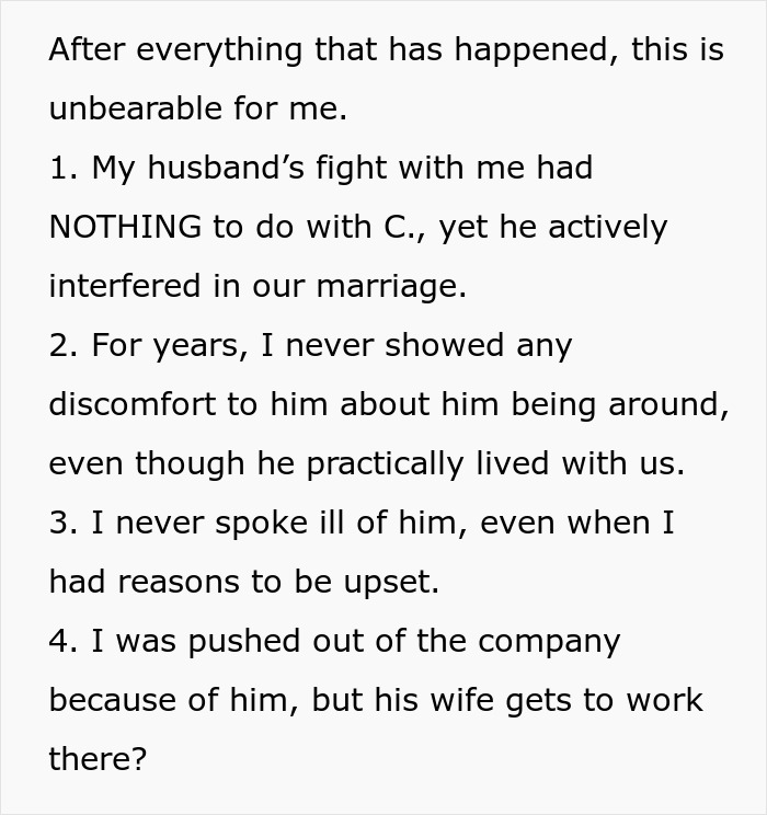 Text describing a wife realizing her best friend is sabotaging their marriage and pushing for divorce.