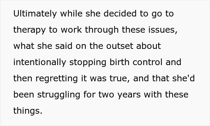 Text excerpt about a woman confessing her surprise baby was a trap to keep her boyfriend from leaving her.