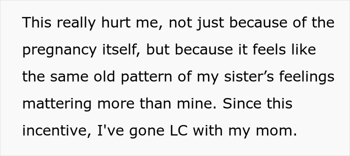 Text excerpt discussing emotional pain and family dynamics related to changing baby name secretly during pregnancy.