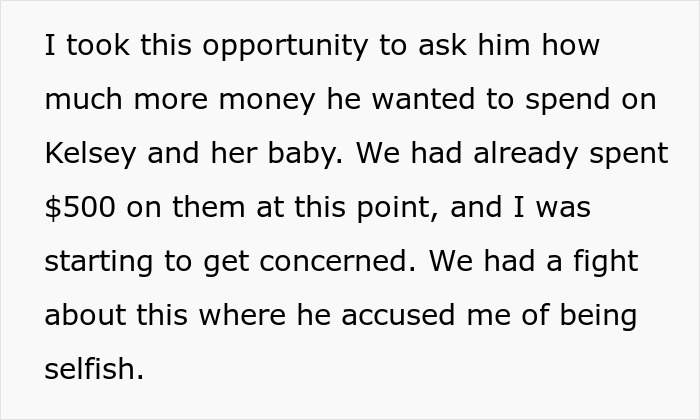 Text excerpt discussing a man spending money on his pregnant coworker and a resulting argument with his wife.