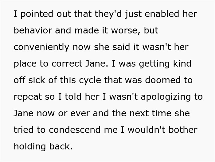 Text excerpt about family conflict involving a jobless 36-year-old dragging parents into competition with PhD cousin.