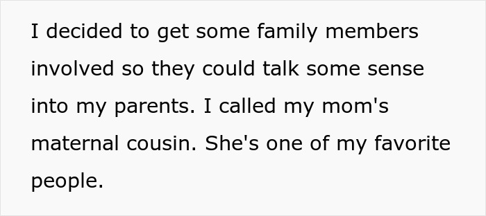 Text excerpt about delusional parents and family involvement discussing the sixth baby and teen daughter's education sacrifice.