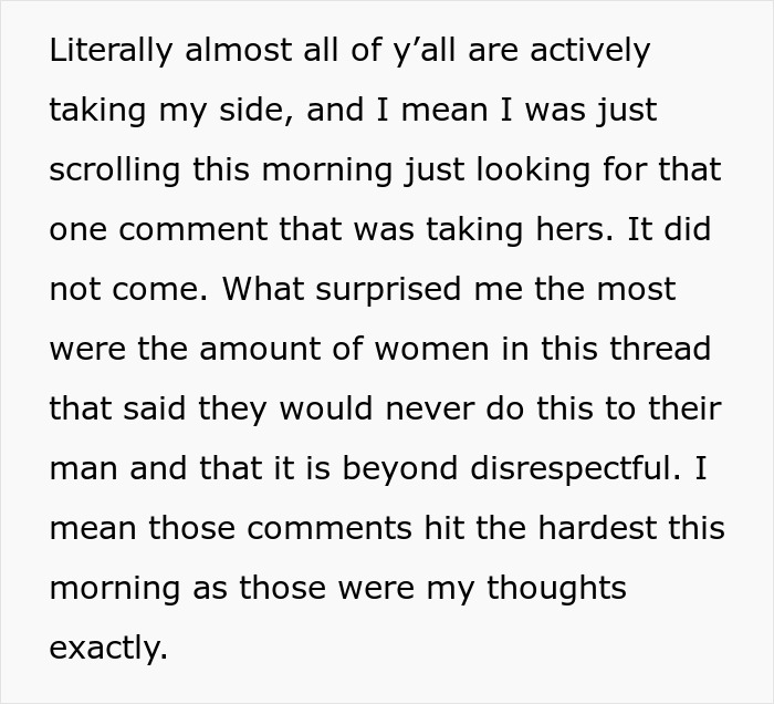 Text post discussing reactions to a girlfriend using boyfriend&rsquo;s apartment to meet her ex, seen as disrespectful.