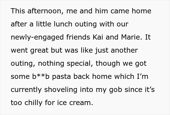 Text excerpt from a woman's story revealing her innocent joke exposing her husband as a horrible cheating jerk.