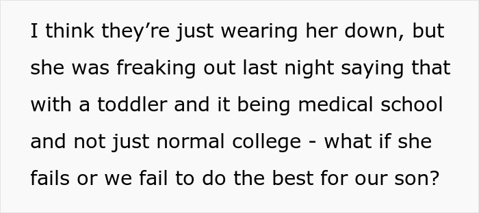 Text excerpt discussing stress of managing a toddler and medical school pressures affecting a young family.