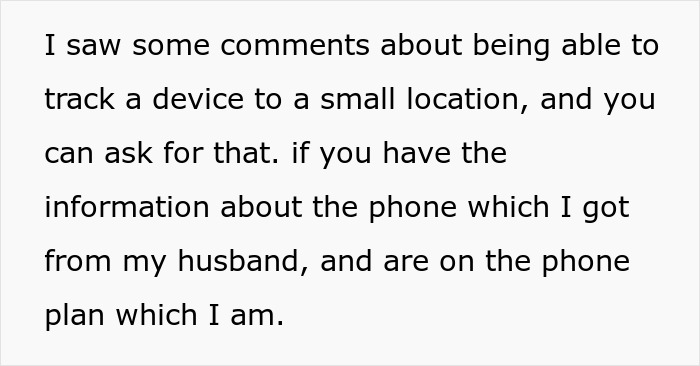 Text message discussing tracking a device using information from husband’s phone, hinting at a suspected psychopath. Text message discussing tracking a device using information from husband’s phone, hinting at a suspected psychopath.