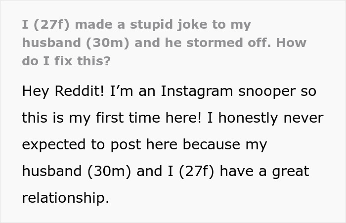 Text excerpt showing a woman’s innocent goofy joke revealing her husband is a horrible cheating jerk in an online post.