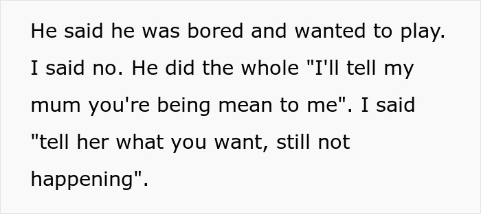 Text conversation showing a child saying he was bored and the mom refusing to let him play, related to PS4 incident.