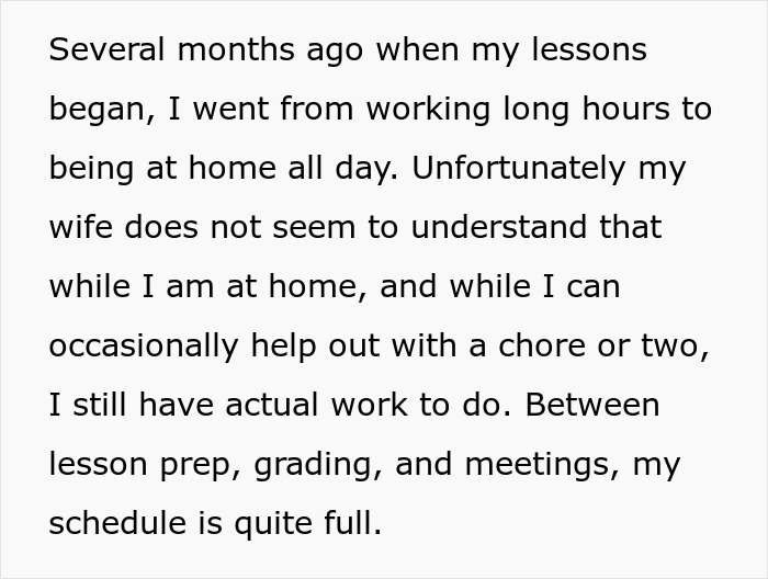 Text about a teacher struggling with work-from-home challenges while dealing with a toxic wife during Zoom lessons.