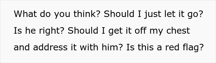 Text asking questions about whether to let something go or address it, reflecting a gold digger test situation dilemma.