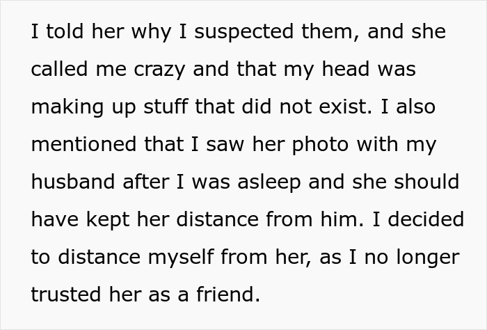 Alt text: Woman suspects husband and bestie after hearing moaning, leading to trust issues and distancing from her friend.