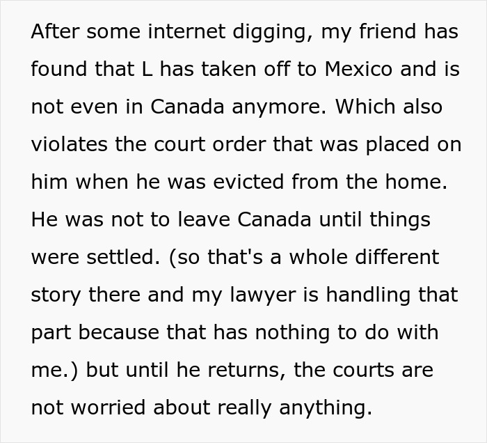 Text excerpt discussing a husband refusing chemotherapy, court order violations, and legal actions involving a daughter seeking revenge.