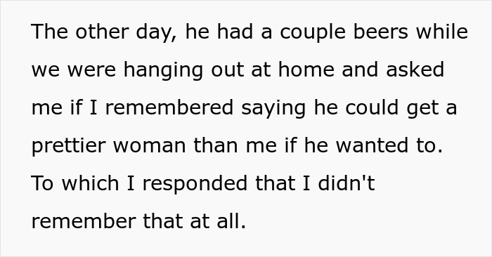 Wife realizes hubby downgraded from gorgeous to kind, feeling crushed after he compares her to model pretty ex. Wife realizes hubby downgraded from gorgeous to kind, feeling crushed after he compares her to model pretty ex.