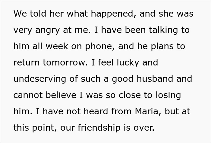 Text describing feelings after wife sees hubby without shirt and bestie naked, suspecting something happened.