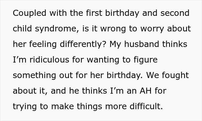 Text passage about concerns with a daughter's birthday and a dad saying kids won't remember their birthdays later.