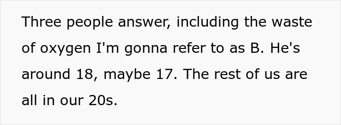 Text excerpt describing a conversation among people aged 17 to 20s, related to a DnD guest scenario.
