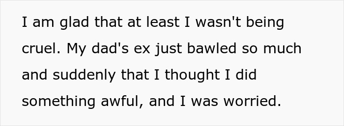 Text excerpt showing a bride reflecting on her dad cutting off his family and regretting inviting them to the wedding.