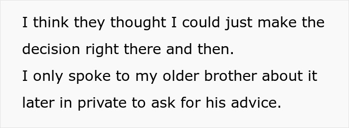 Text discussing a person consulting their older brother privately about decisions related to inherited land or money.