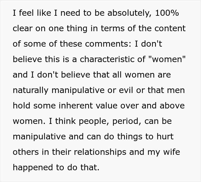 Text about manipulation in relationships, discussing women, men, and a wife&rsquo;s actions in a personal context.