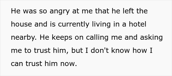 Text passage about a wife suspecting something happened after hearing moaning, involving hubby without shirt and bestie naked.