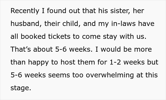 Text excerpt about wife feeling hurt and disrespected after husband approves family&rsquo;s 6-week stay without her consent.