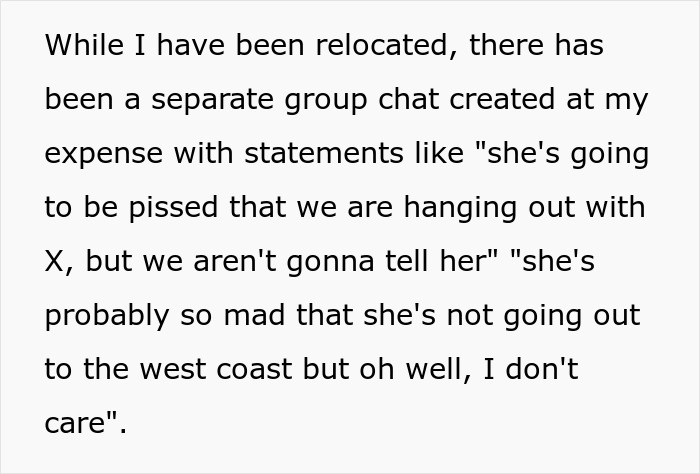 Text describing a suspicious woman trusting her gut instinct and uncovering a diabolical conspiracy by her best friends.