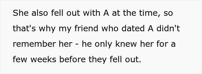 Text discussing a friend who dated someone briefly before falling out, linked to a teenage ex&rsquo;s identity change.