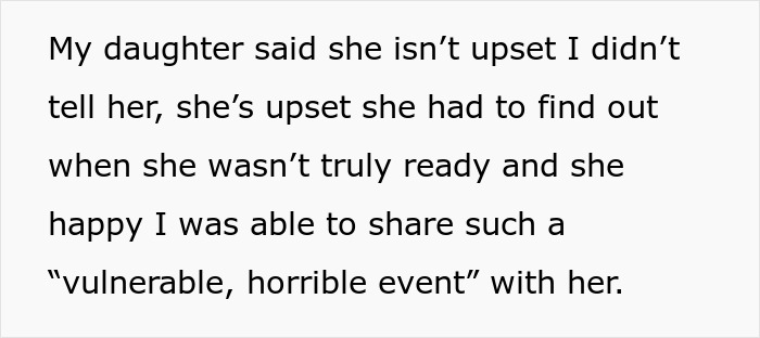Text about a mother sharing a vulnerable event with her daughter, highlighting feelings around a secret DNA test.