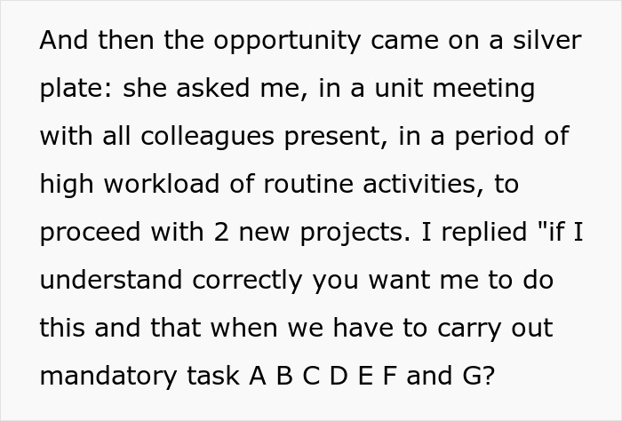 Text excerpt about an employee facing high workload and balancing new projects amid routine tasks in a work-life balance context.